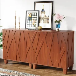Best Sale Tribesigns 55" Sideboard Buffet Storage Credenza Cabinet with Solid Wood Legs