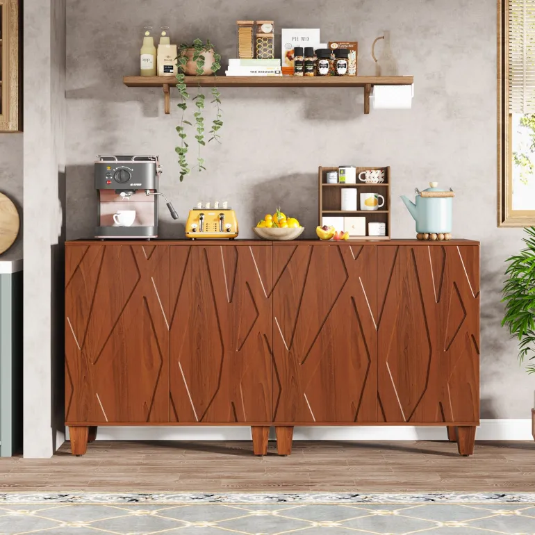 Best Sale Tribesigns 55" Sideboard Buffet Storage Credenza Cabinet with Solid Wood Legs