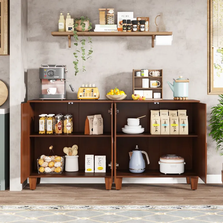 Best Sale Tribesigns 55" Sideboard Buffet Storage Credenza Cabinet with Solid Wood Legs
