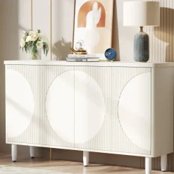 Sale Tribesigns 59.4" Sideboard Buffet, White Credenza Storage Cabinet with Doors