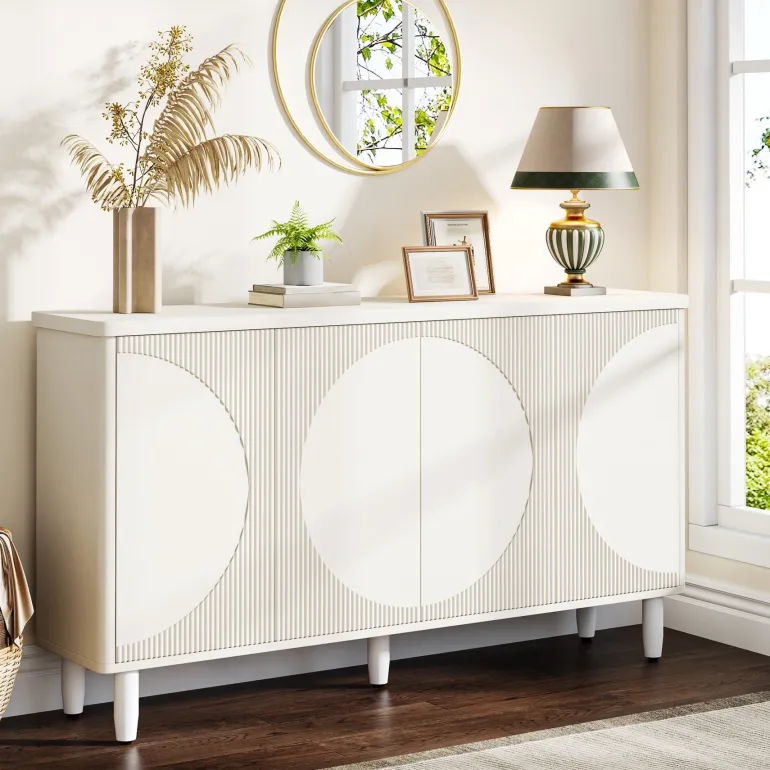 Sale Tribesigns 59.4" Sideboard Buffet, White Credenza Storage Cabinet with Doors