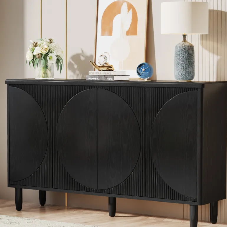 Sale Tribesigns 59.4" Sideboard Buffet, White Credenza Storage Cabinet with Doors