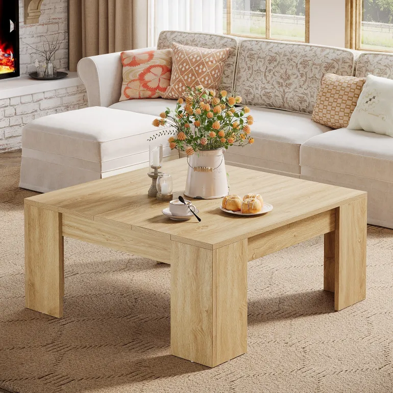 New Tribesigns 38.8" Square Coffee Table, Wood Center Table Snack Table
