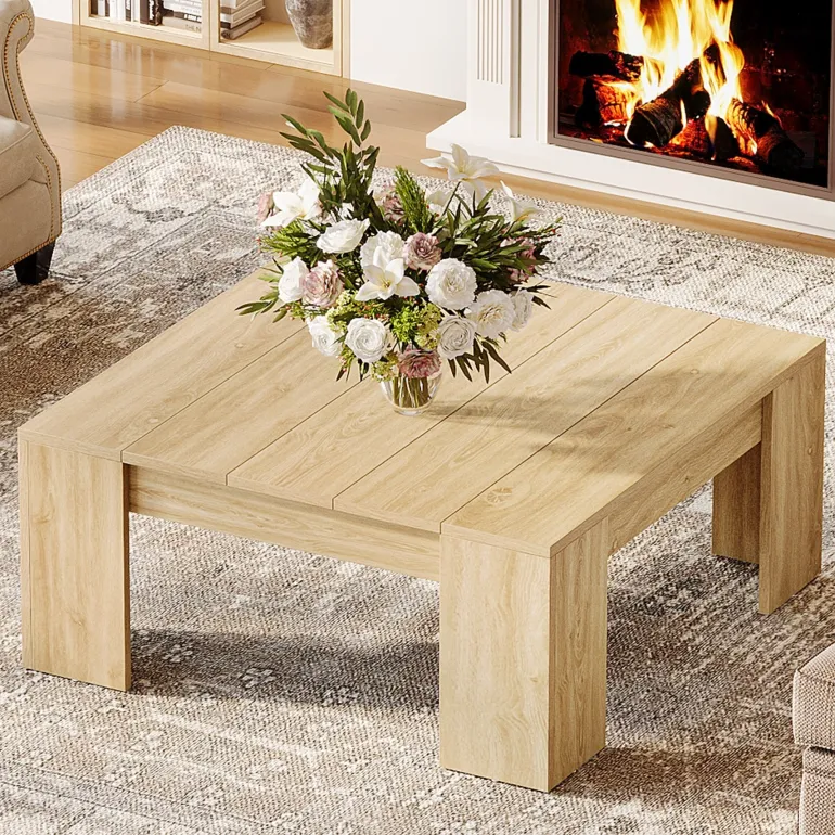 New Tribesigns 38.8" Square Coffee Table, Wood Center Table Snack Table