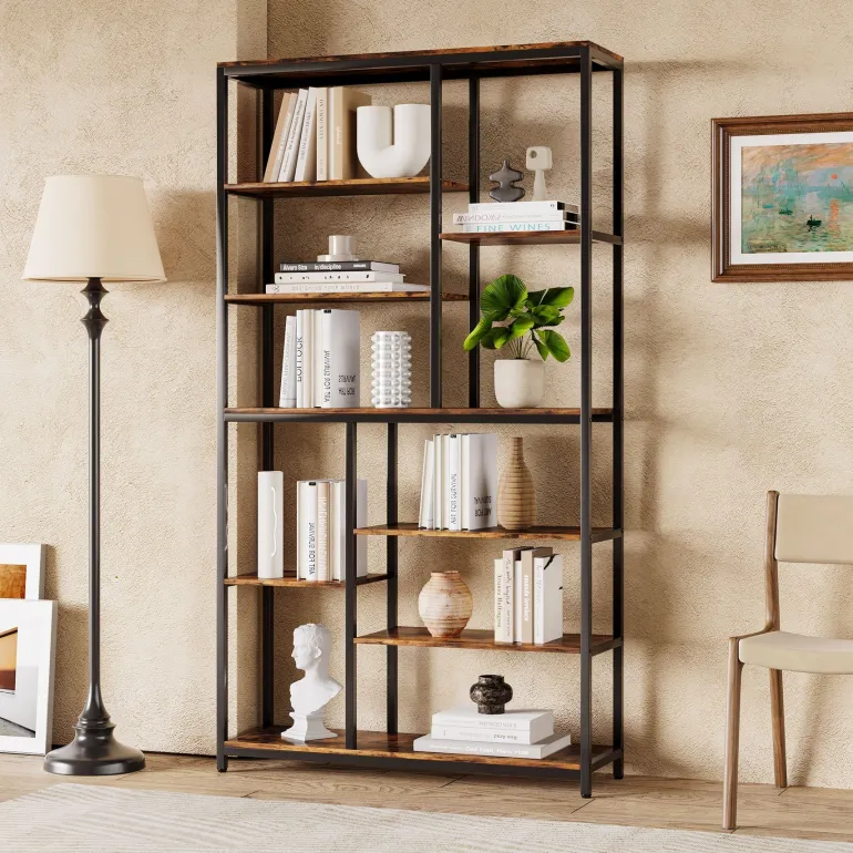 New Tribesigns 79" Tall Bookshelf, 8 - Tier Staggered Etagere Bookcase Shelving Unit