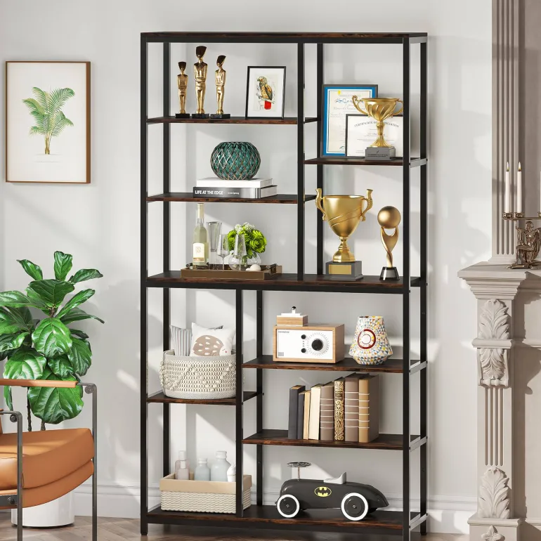 New Tribesigns 79" Tall Bookshelf, 8 - Tier Staggered Etagere Bookcase Shelving Unit