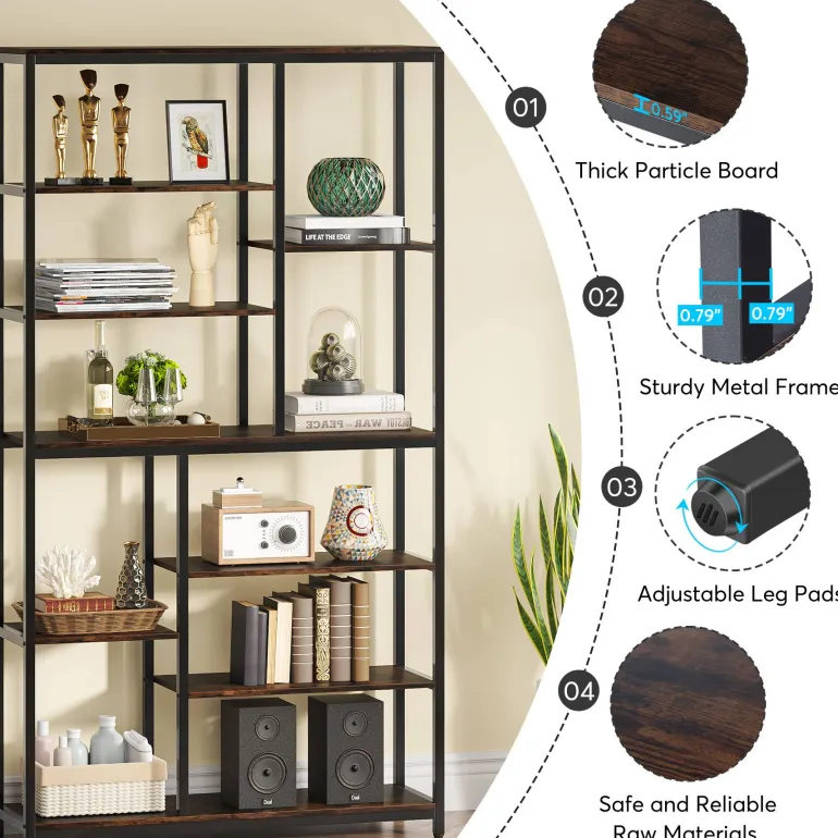 New Tribesigns 79" Tall Bookshelf, 8 - Tier Staggered Etagere Bookcase Shelving Unit