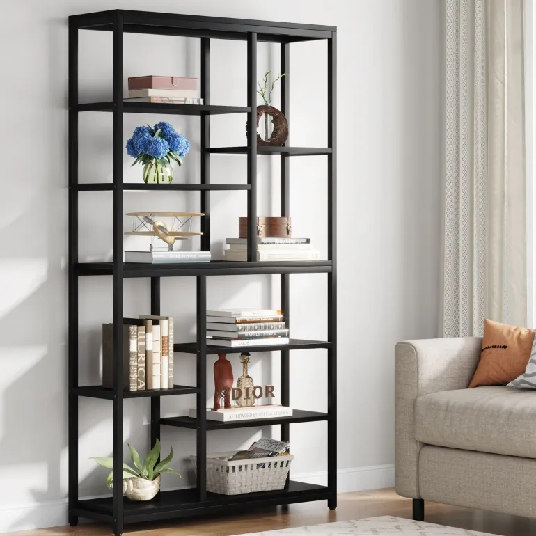 New Tribesigns 79" Tall Bookshelf, 8 - Tier Staggered Etagere Bookcase Shelving Unit