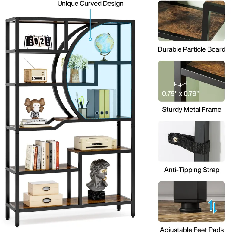 Cheap Tribesigns 69" Tall Bookshelf, Freestanding Etagere Bookcase Open Display Shelf