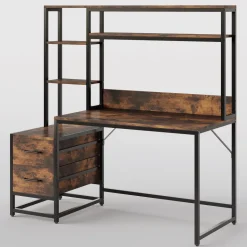Flash Sale Tribesigns 60" Tall Computer Desk Writing Table with 2 Drawers and Storage Shelves