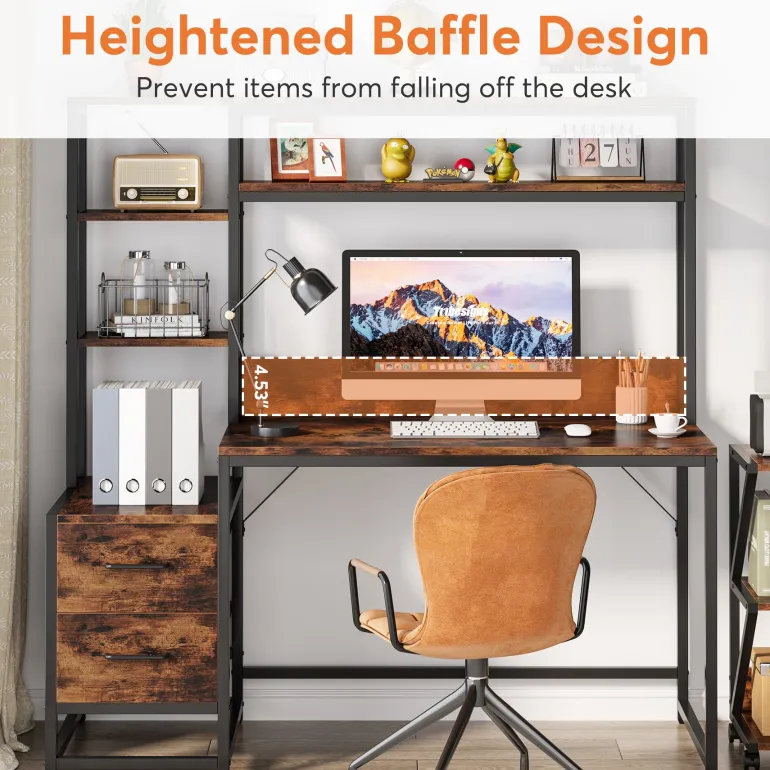 Flash Sale Tribesigns 60" Tall Computer Desk Writing Table with 2 Drawers and Storage Shelves