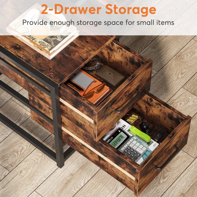 Flash Sale Tribesigns 60" Tall Computer Desk Writing Table with 2 Drawers and Storage Shelves