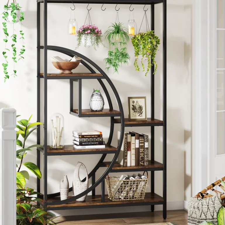 Fashion Tribesigns 70.9" Tall Plant Stand, 7 Tier Flower Pots Display Rack with 6 Hooks
