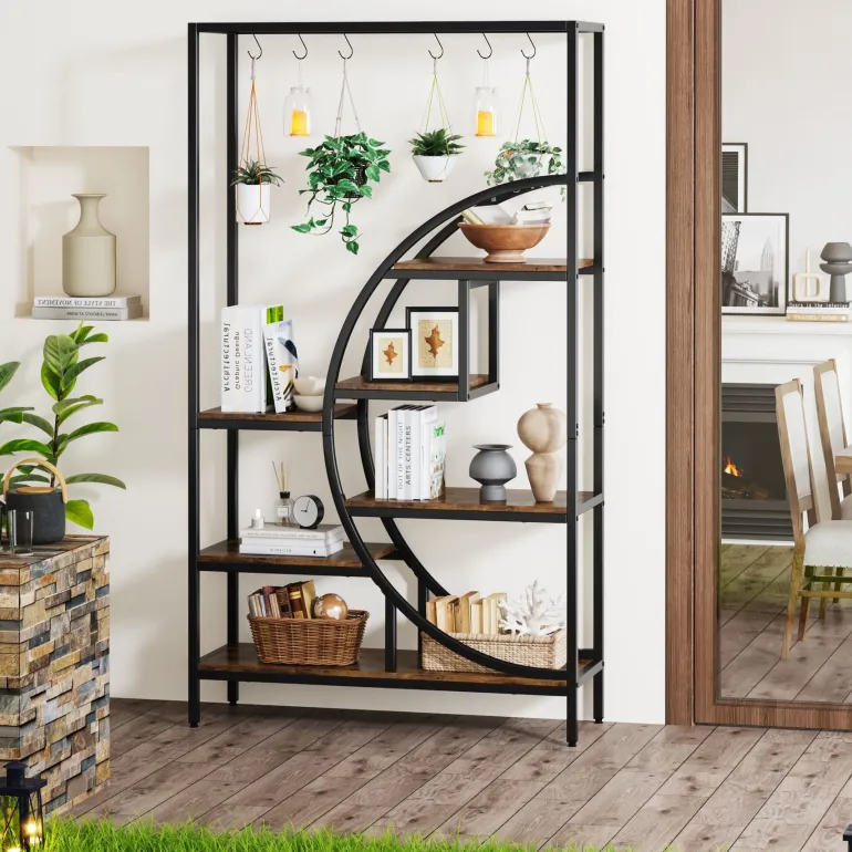 Fashion Tribesigns 70.9" Tall Plant Stand, 7 Tier Flower Pots Display Rack with 6 Hooks