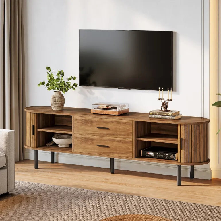 Online Tribesigns 70" TV Stand, Modern Media Console with Storage and Sliding Tambour Door
