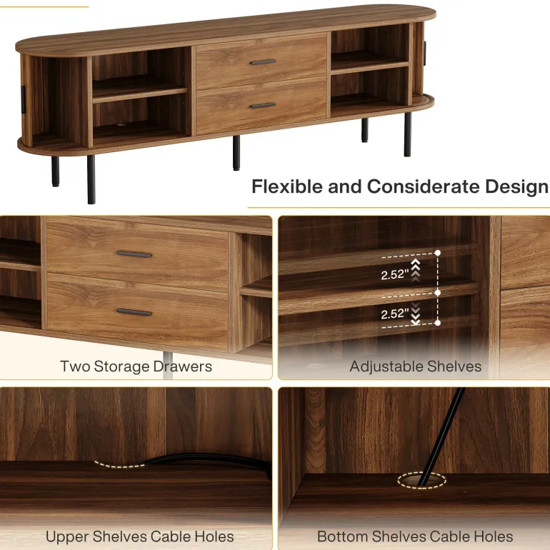 Online Tribesigns 70" TV Stand, Modern Media Console with Storage and Sliding Tambour Door
