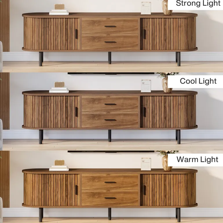 Online Tribesigns 70" TV Stand, Modern Media Console with Storage and Sliding Tambour Door