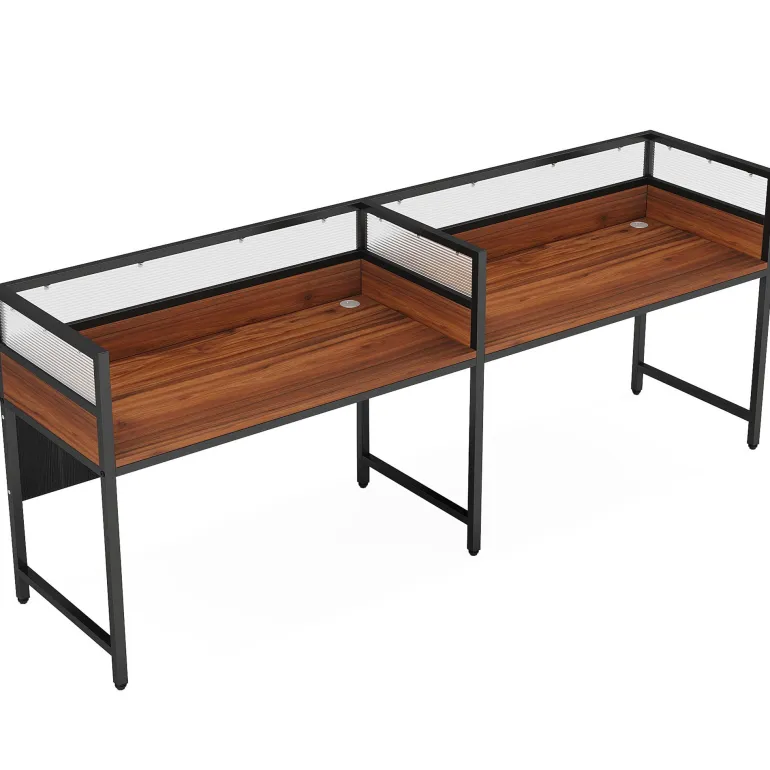 New Tribesigns 94.5" Two - Person Desk, Office Computer Desk Workstation Desk with Privacy Panel