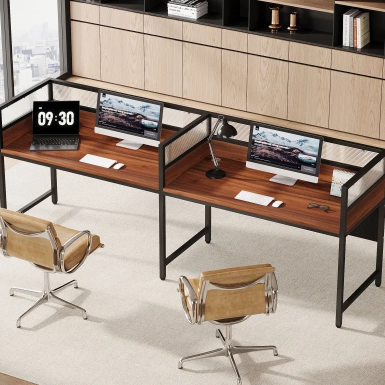 New Tribesigns 94.5" Two - Person Desk, Office Computer Desk Workstation Desk with Privacy Panel