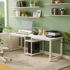 Fashion Tribesigns 78.74" Two Person Desk, Double Computer Desk with Storage Shelves