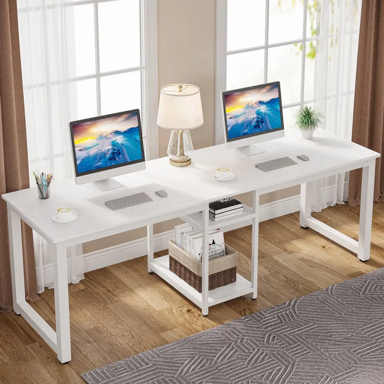 Fashion Tribesigns 78.74" Two Person Desk, Double Computer Desk with Storage Shelves