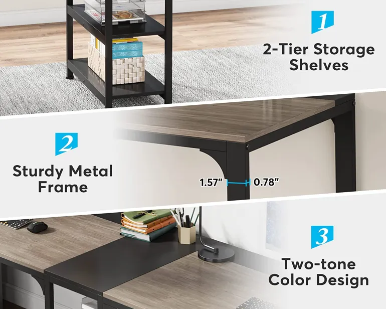 Fashion Tribesigns 90.55'' Two Person Desk, Double Computer Desk with Storage Shelves