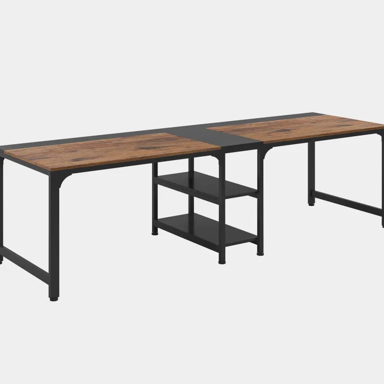 Fashion Tribesigns 90.55'' Two Person Desk, Double Computer Desk with Storage Shelves