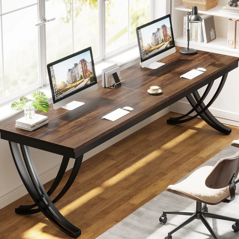 Outlet Tribesigns 78.74" Two Person Desk Industrial Double Computer Desk with Metal Frame