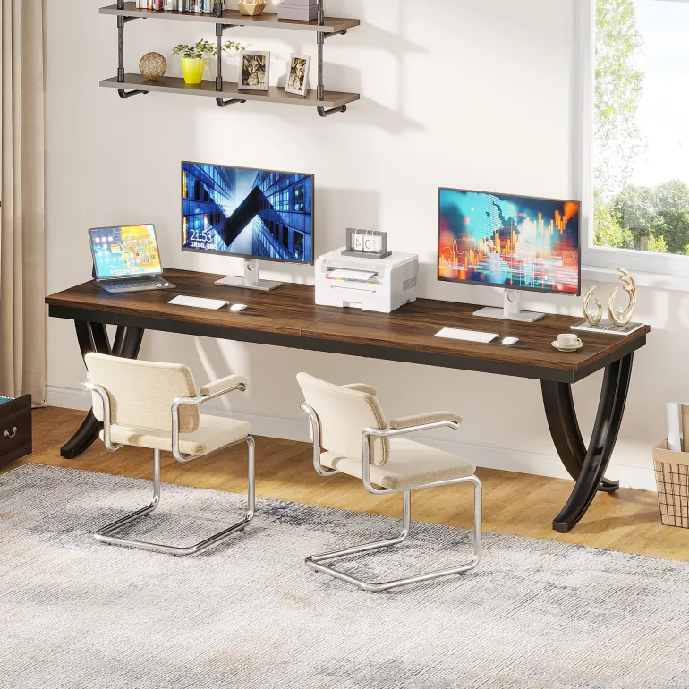 Outlet Tribesigns 78.74" Two Person Desk Industrial Double Computer Desk with Metal Frame