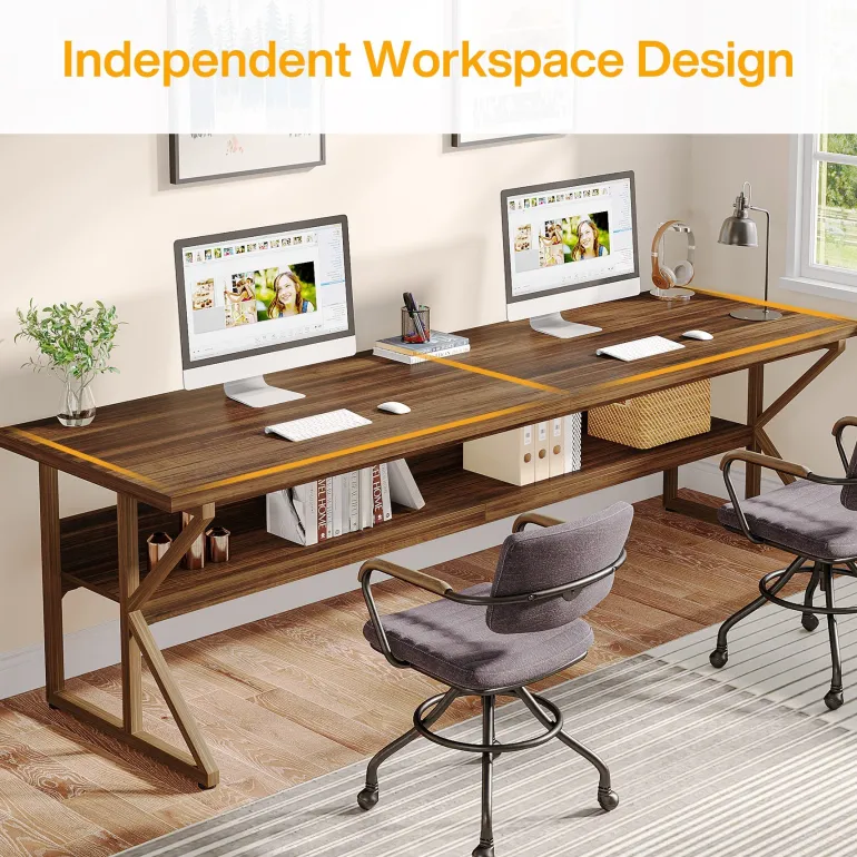 Flash Sale Tribesigns 78.74" Two Person Desk, Large Computer Desk with Storage Shelf