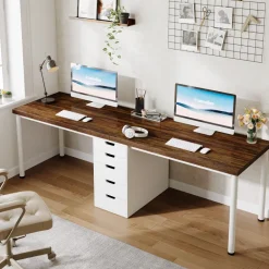Sale Tribesigns 78.7" Two Person Desk, Long Computer Desk with 5 Drawers
