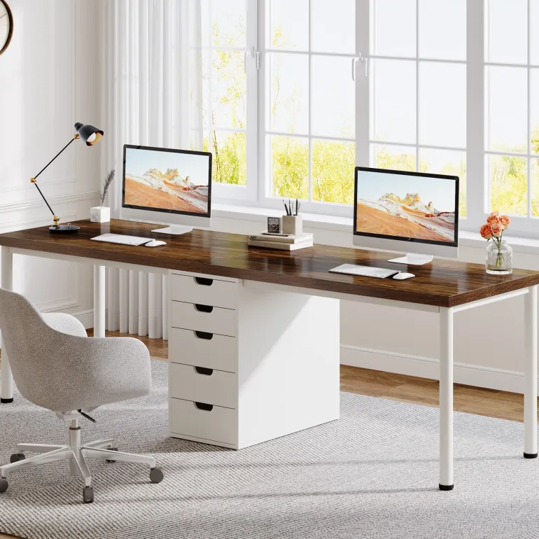 Sale Tribesigns 78.7" Two Person Desk, Long Computer Desk with 5 Drawers