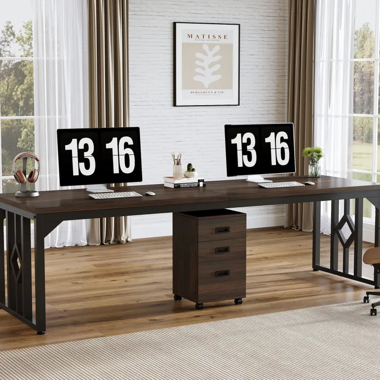 Fashion Tribesigns 78.7" Two Person Desk, Long Computer Desk with File Cabinet
