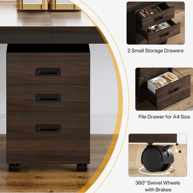 Fashion Tribesigns 78.7" Two Person Desk, Long Computer Desk with File Cabinet