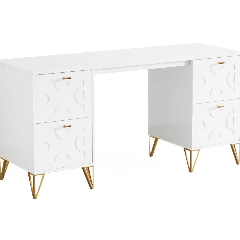 Flash Sale Tribesigns 59" White Computer Desk with File Drawers, Wood Executive Desk for Home Office