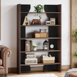 Hot Tribesigns 67" Wood Bookshelf, 5 - Tier Bookcase Etagere Display Rack with Open Storage Shelves