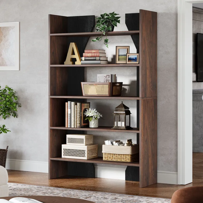 Hot Tribesigns 67" Wood Bookshelf, 5 - Tier Bookcase Etagere Display Rack with Open Storage Shelves