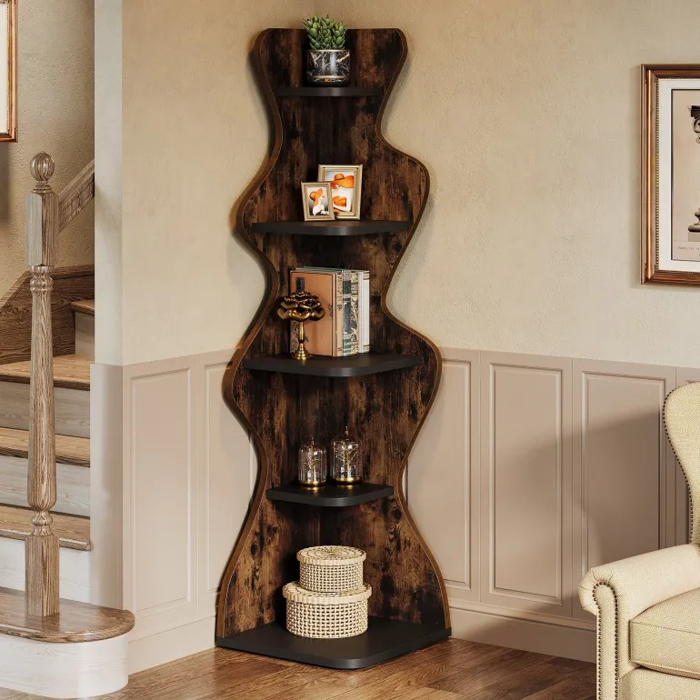 Outlet Tribesigns 69" Wood Bookshelf, 5 - Tier Corner Shelf Storage Plant Stand