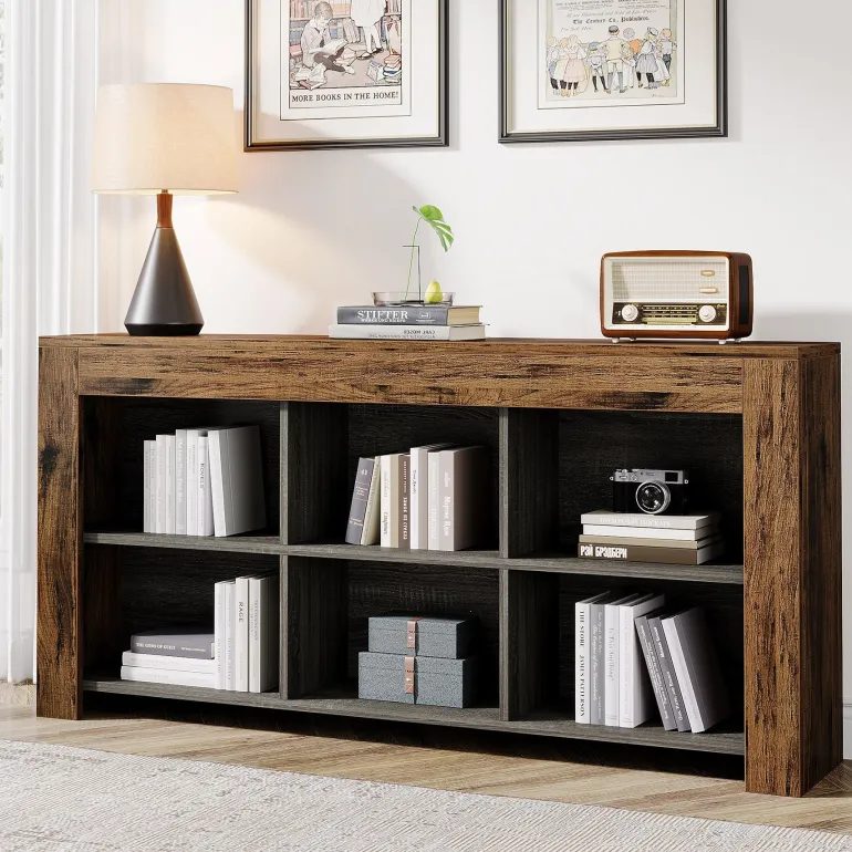 New Tribesigns 63" Wood Bookshelf, Horizontal Bookcase Storage Display Shelf