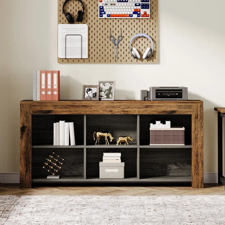 New Tribesigns 63" Wood Bookshelf, Horizontal Bookcase Storage Display Shelf