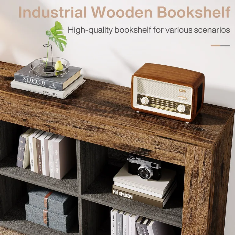 New Tribesigns 63" Wood Bookshelf, Horizontal Bookcase Storage Display Shelf