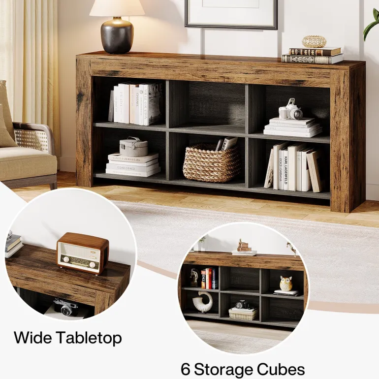 New Tribesigns 63" Wood Bookshelf, Horizontal Bookcase Storage Display Shelf