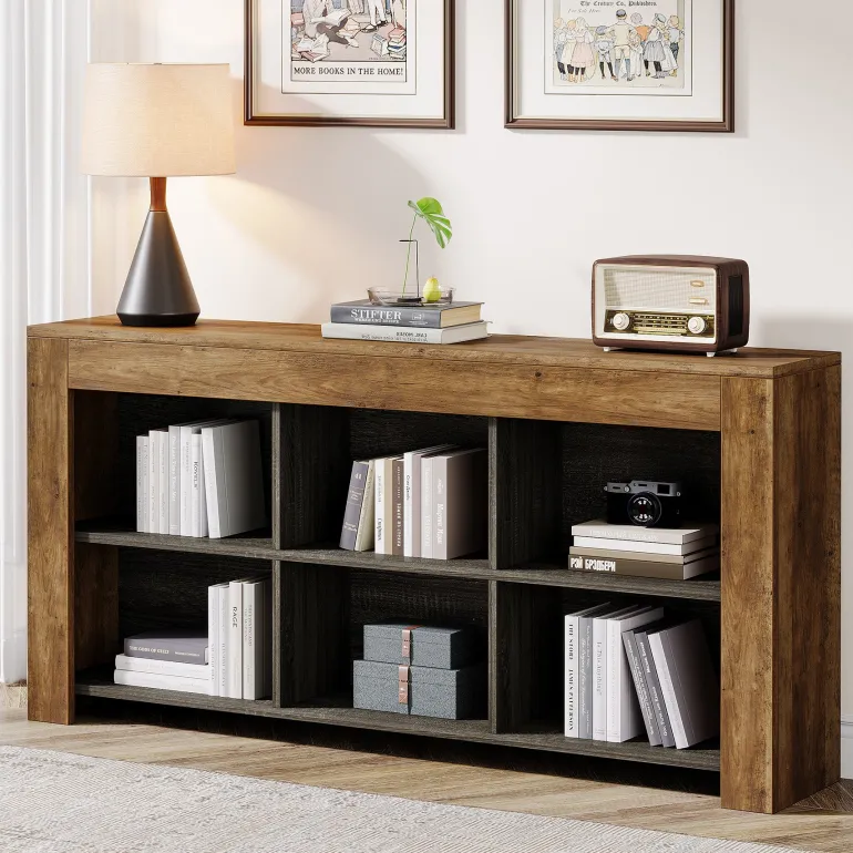 New Tribesigns 63" Wood Bookshelf, Horizontal Bookcase Storage Display Shelf