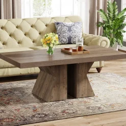 Hot Tribesigns 47" Wood Coffee Table, Rectangular Center Table Snack Table