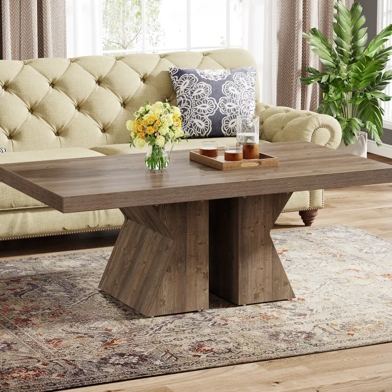 Hot Tribesigns 47" Wood Coffee Table, Rectangular Center Table Snack Table