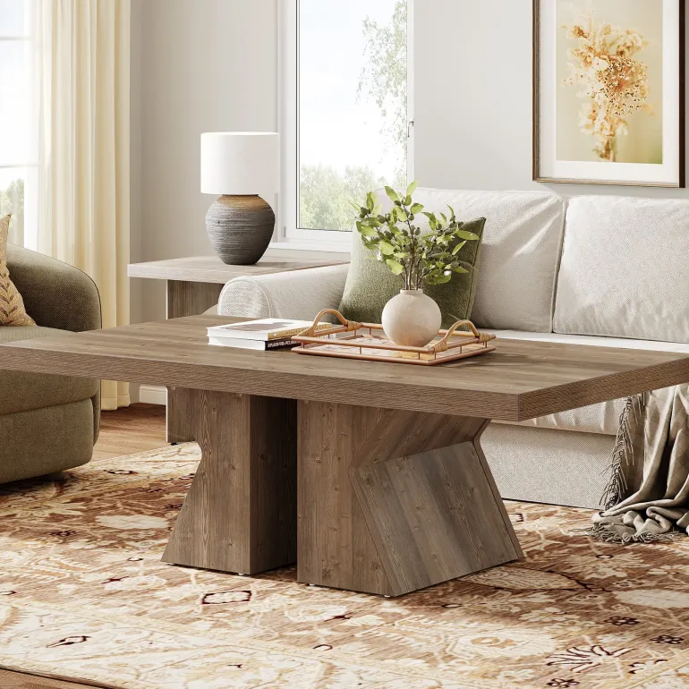 Hot Tribesigns 47" Wood Coffee Table, Rectangular Center Table Snack Table