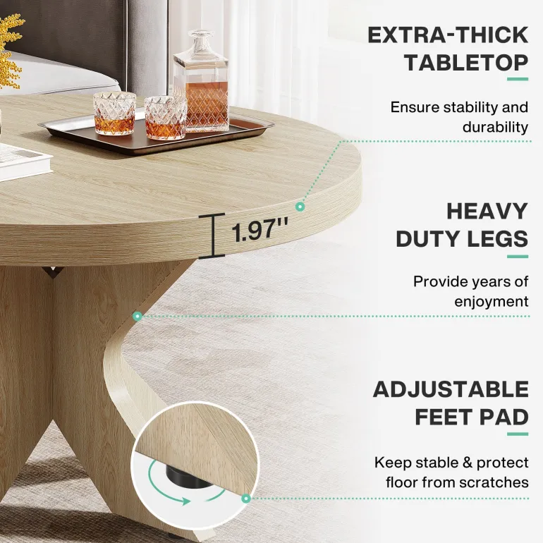 Fashion Tribesigns 31.5" Wood Coffee Table, Round Center Table With Double X - Shaped Base