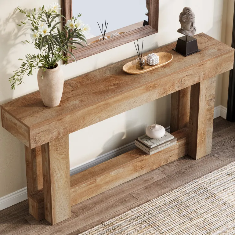 Best Sale Tribesigns 63" Wood Console Table, 2 - Tier Farmhouse Entryway Table