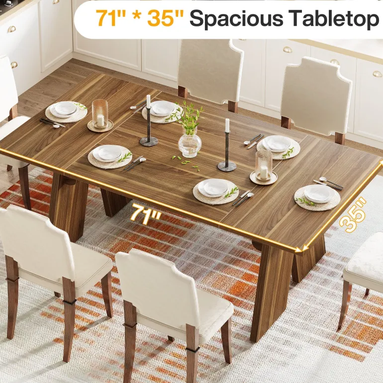 Sale Tribesigns 71" Wood Dining Table, Farmhouse Kitchen Table for 6 People