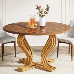 Best Sale Tribesigns 47" Wood Dining Table, Farmhouse Kitchen Table Circle Coffee Table